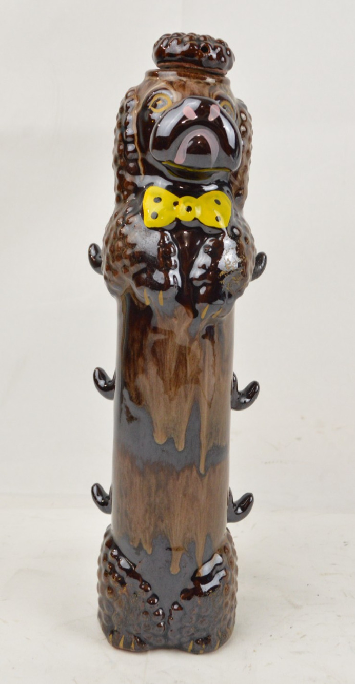 Vintage Pacific Japan Ceramic Poodle Liquor Decanter Hand Painted Cork Stopper